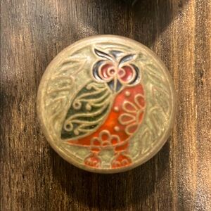 Vintage Colorful Owl Decorative Brass Trinket Box